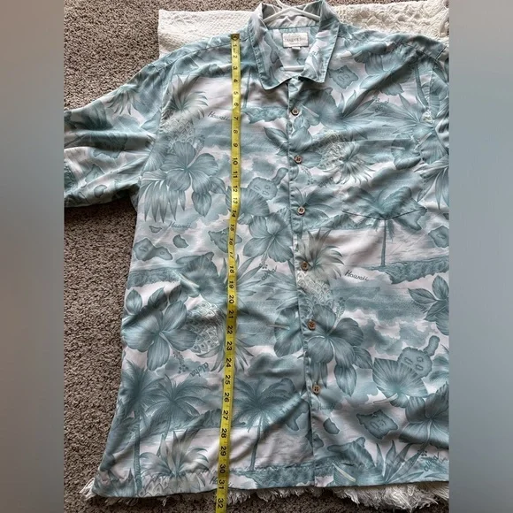 Trader Bay Washable  Mens XL Green/White Floral Button Short Sleeve Hawaii Shirt - Picture 9 of 12